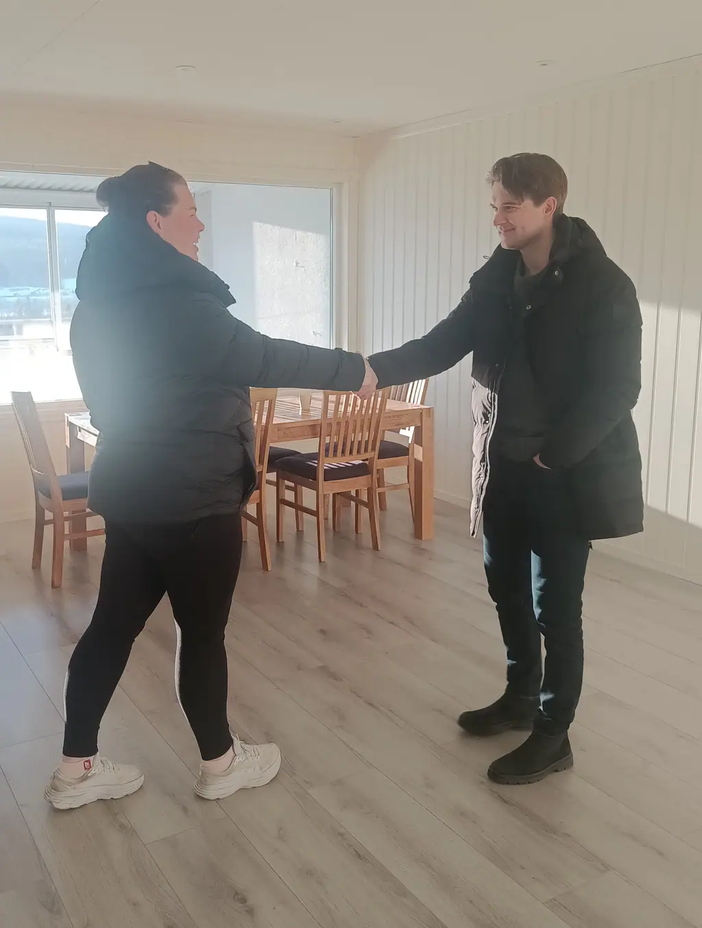 Seller and buyer shaking hands after a successful sale